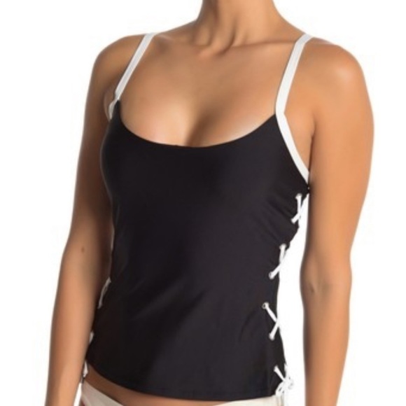 TOMMY Hilfiger Lace Up Tankini Swimsuit Top - Picture 1 of 3